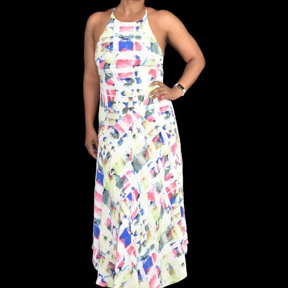 Joie Cinthia Halter Dress White Silk Watercolor Print Handkerchief Midi Slip 4 - Picture 11 of 16